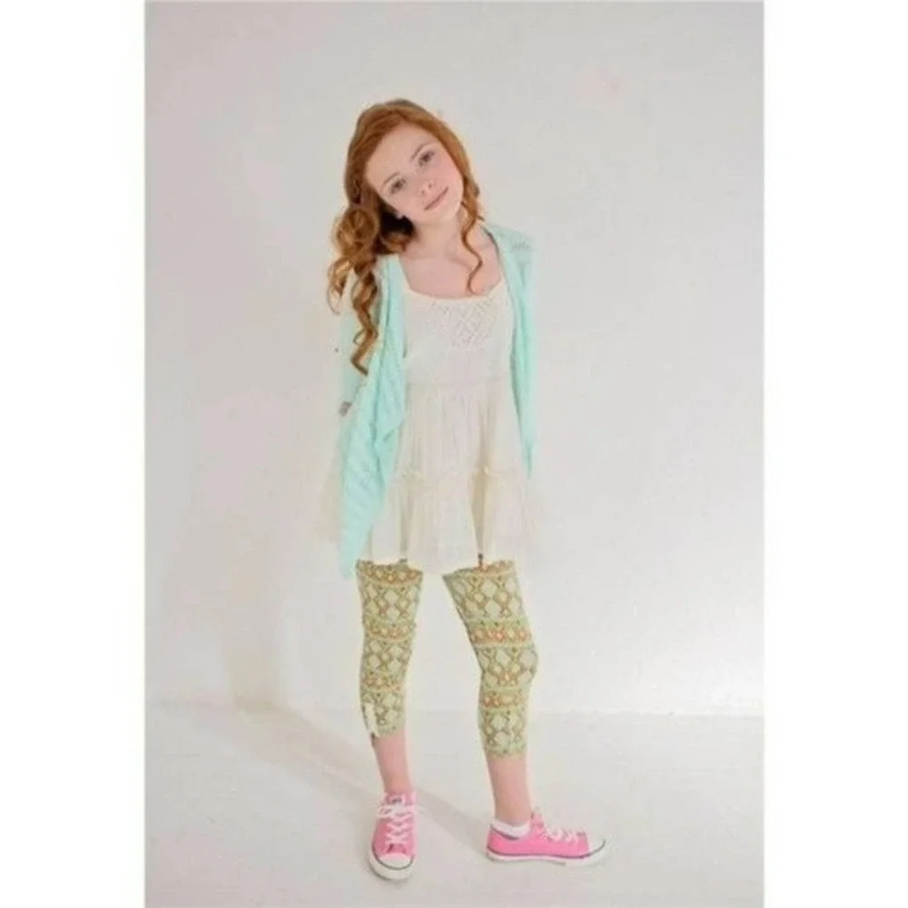 Matilda Jane Girl's Diamond Pattern Zip Lace Cuff Crop Leggings Blue Size 12